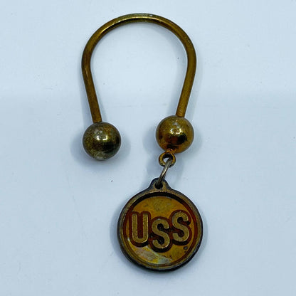 Vintage Brass USS United States Steel Brass Barbell Keychain Keyring SC3