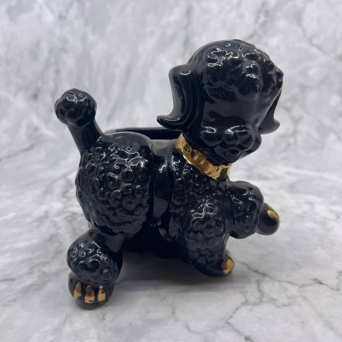 Vintage Poodle Ceramic Black Gold Small Succulent Violet Planter Shawnee 4" TI8