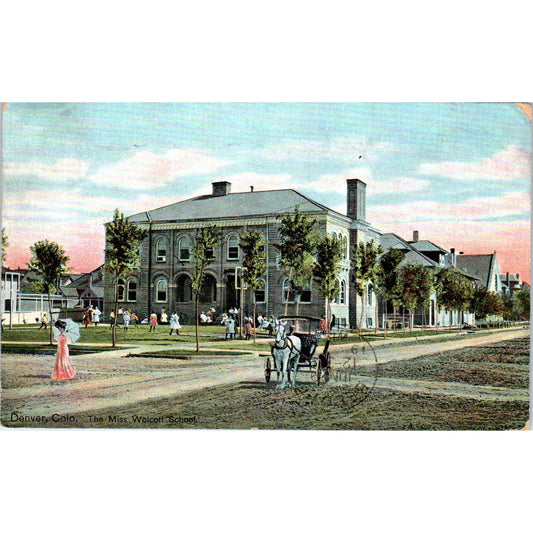 1908 Miss Wolcott School Denver Colorado Original Postcard TK1-28