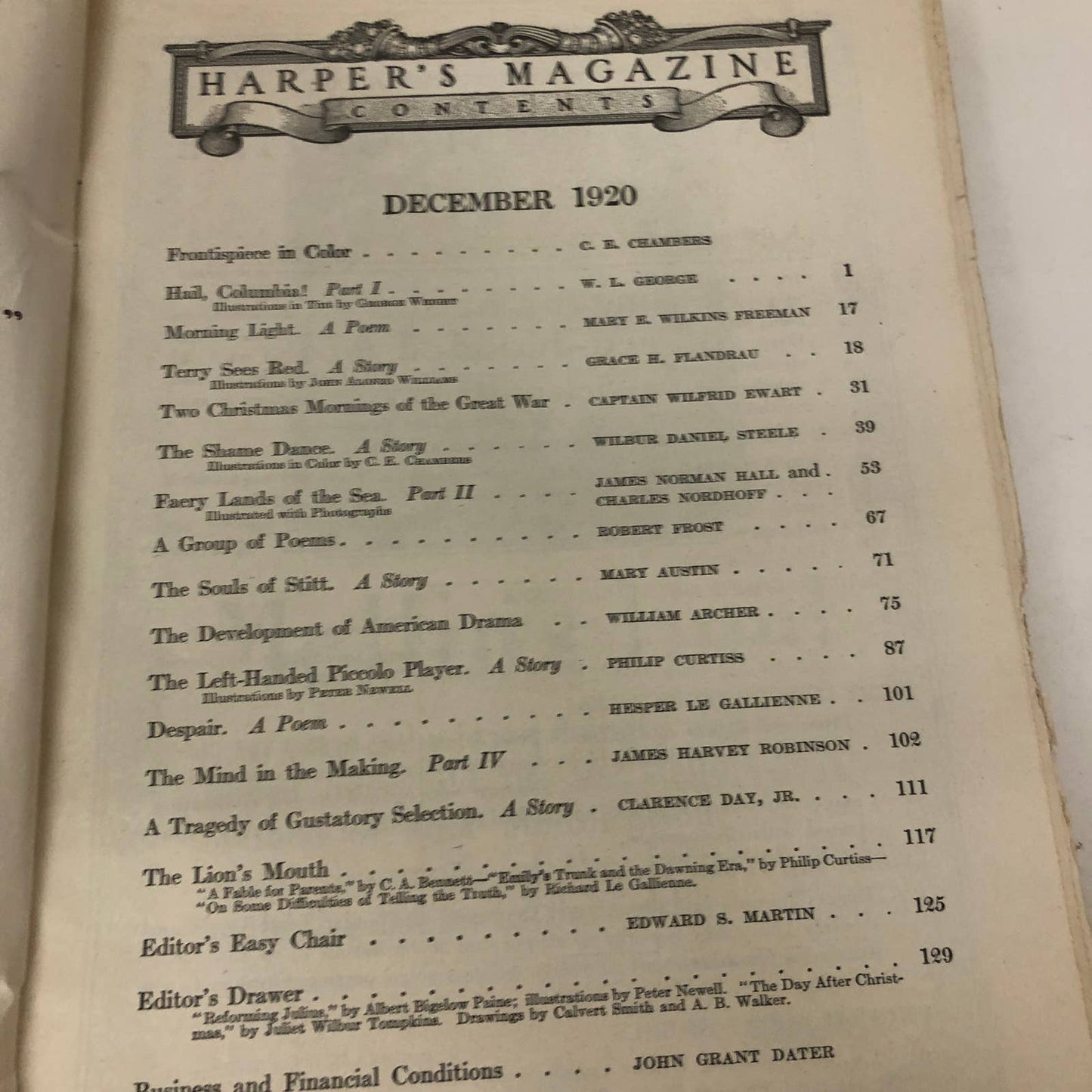 Harpers Monthly Magazine December 1920 Christmas Robert Frost Poems Many Ads