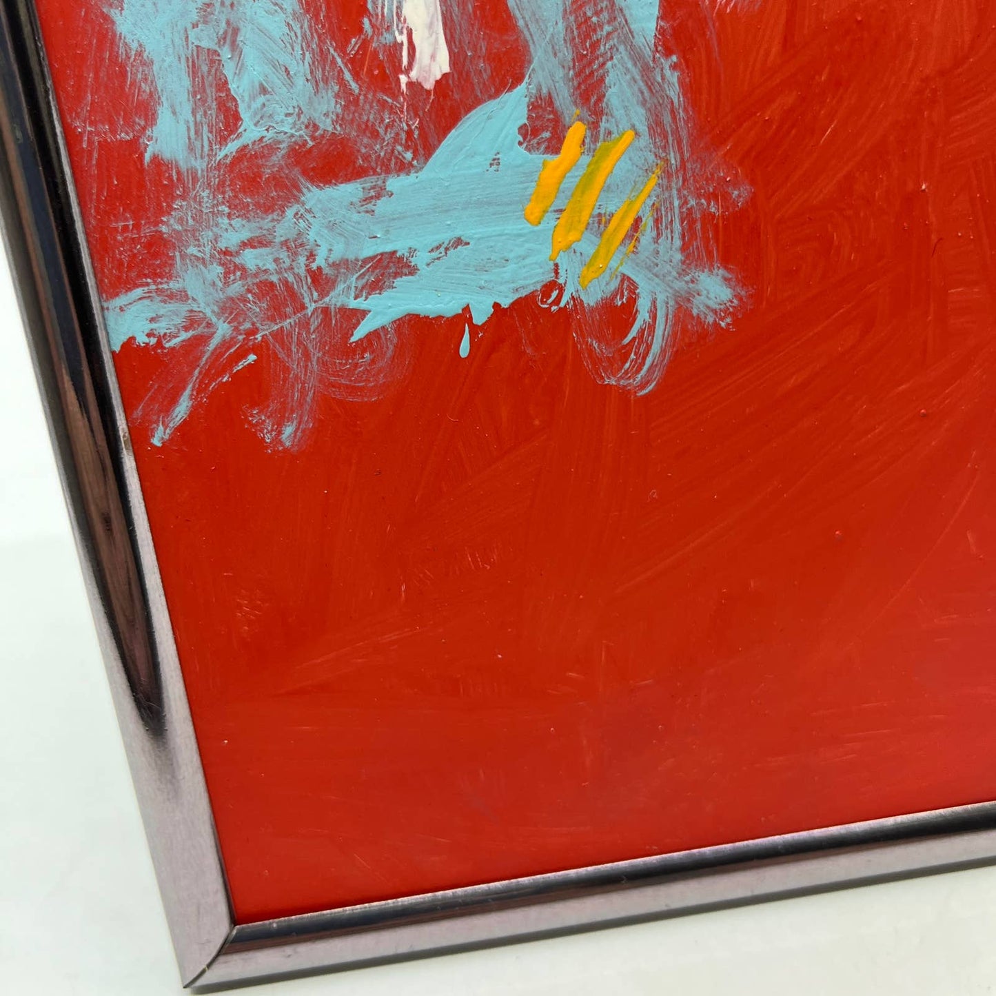 Framed Original Abstract Art Painting "Red White Sky Blue II" Acrylic 5x7 TI5