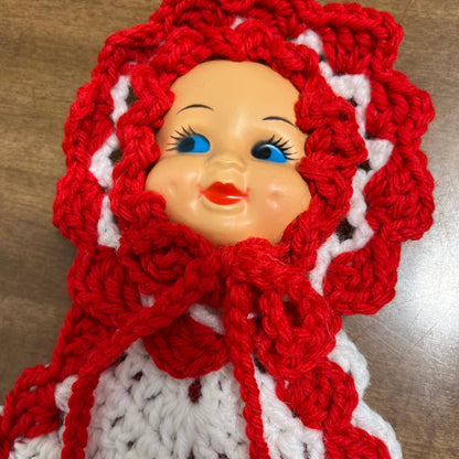 Vintage 1960s Crocheted Plastic Doll Face Pot Holder 12” TH6