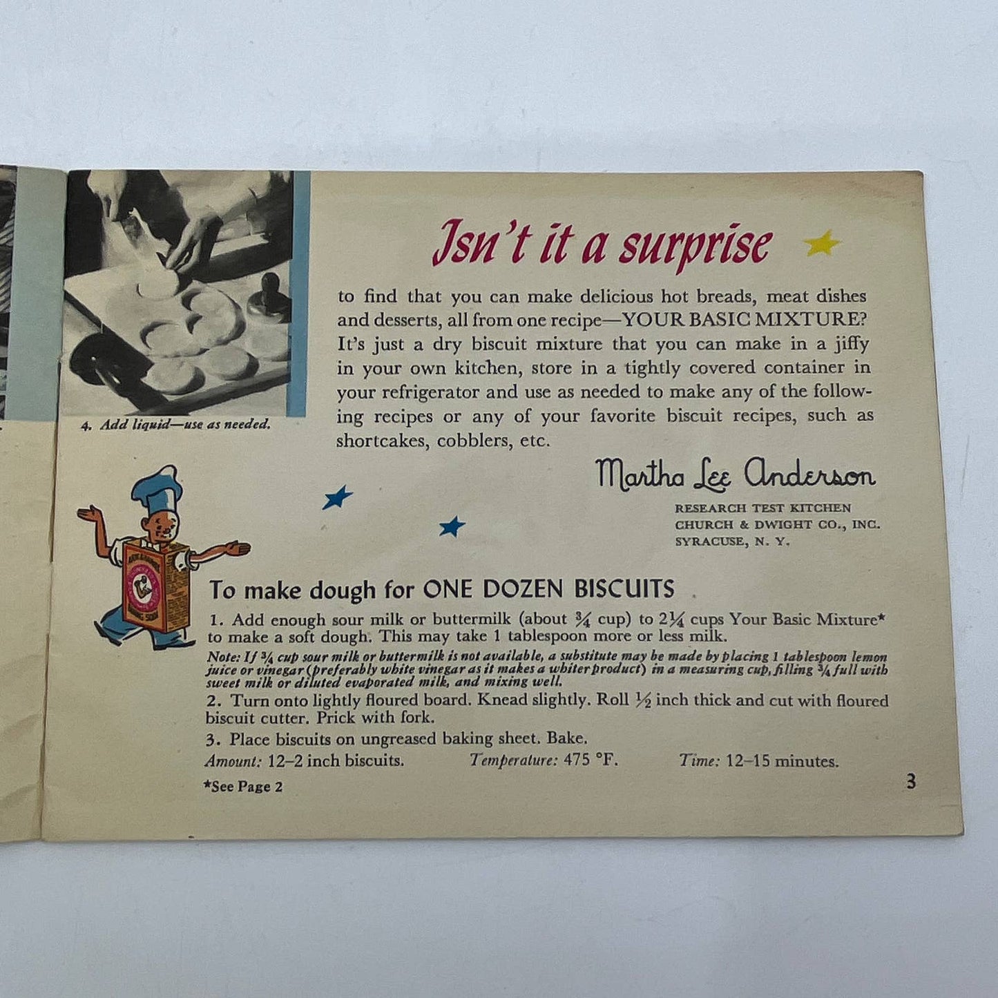 1942 Cookbook Arm & Hammer Cow Brand My Surprise Recipe Martha Lee Anderson TI4