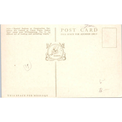 Seabees Unloading Supplies Camp Perry Navy - Original RPPC Postcard TJ7-RP1