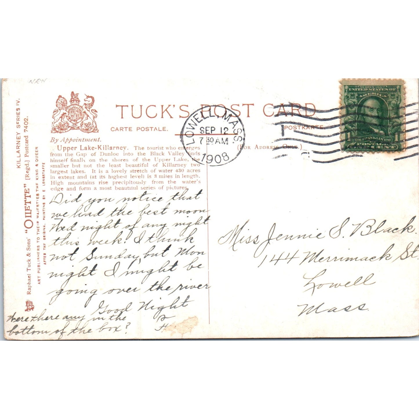 Upper Lake Killarney 1908 Raphael Tuck Oilette Original Postcard P3-2