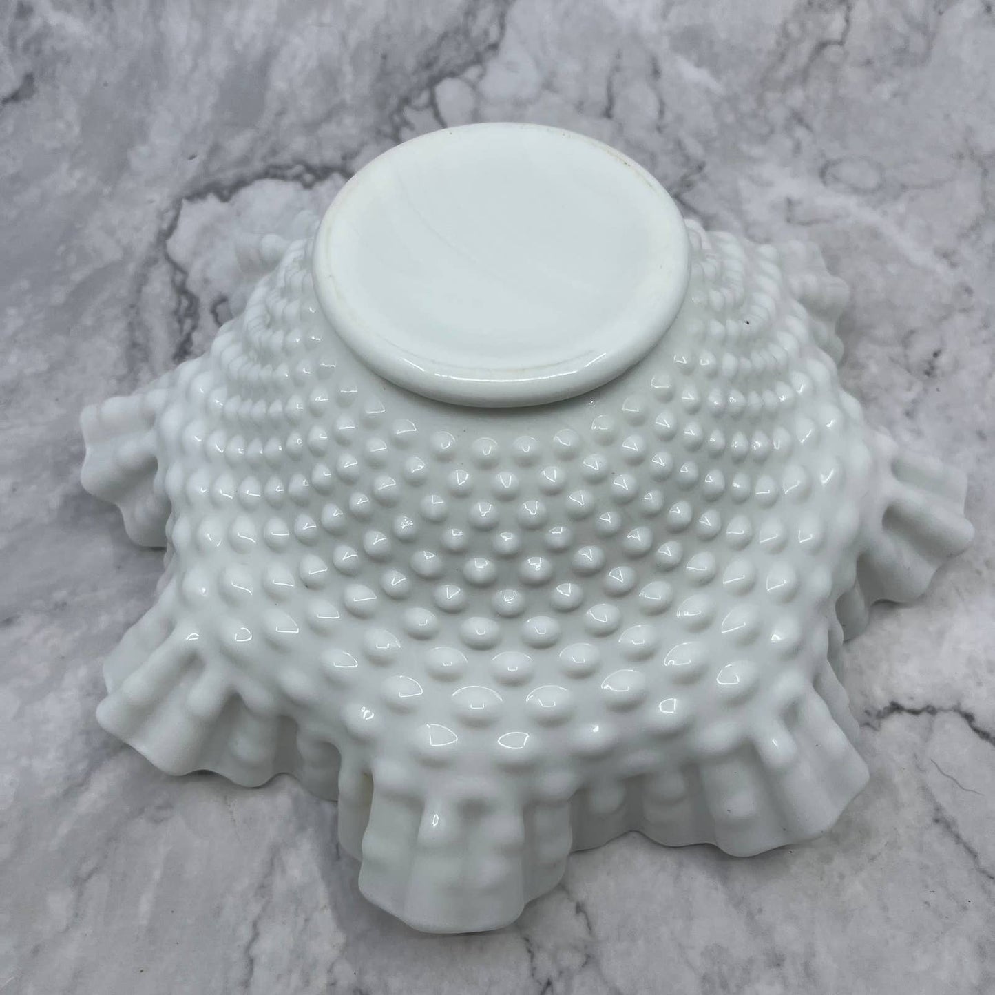 Vintage Fenton Milk Glass Hobnail 10" Inch Round Crimped Centerpiece Bowl TI8