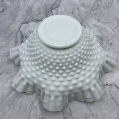 Vintage Fenton Milk Glass Hobnail 10" Inch Round Crimped Centerpiece Bowl TI8