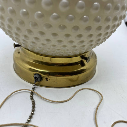 1960s MCM Brass Ceiling Light Fixture w/ White Hobnail Glass Globe 8.5" T14