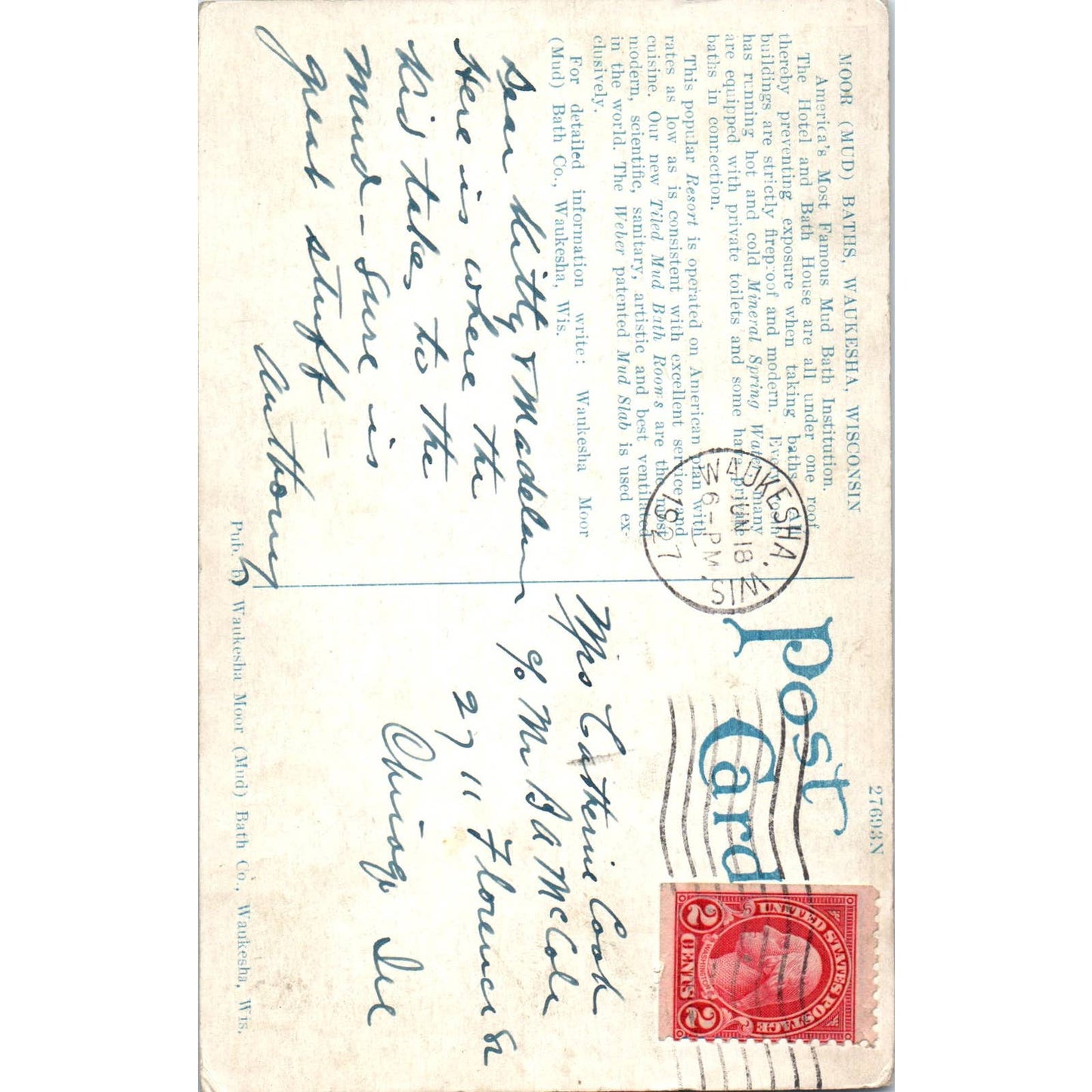 Tiled Men's Bathroom Mud Baths Waukesha WI 1927 Original Postcard TJ9-P3