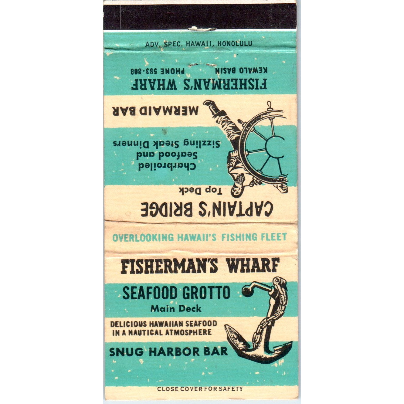 Fisherman's Wharf Kewalo Basin Honolulu Hawaii Advertising Matchbook MM9-7
