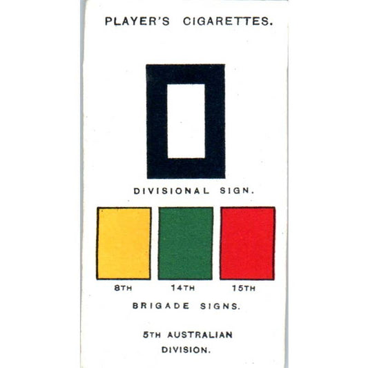 1925 Player's Cigarette Card Army Corps #135 5th Australian Division SE5