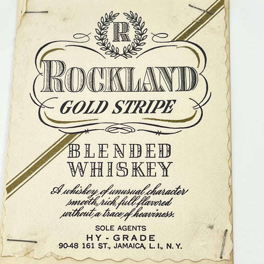 Rockland Gold Stripe Whiskey Label Hy-Grade Jamaica Long Island New York