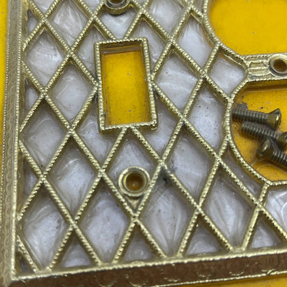 Deco Room Brass & White Pearl Lattice Light Switch Outlet Plate Cover SEALED TH6