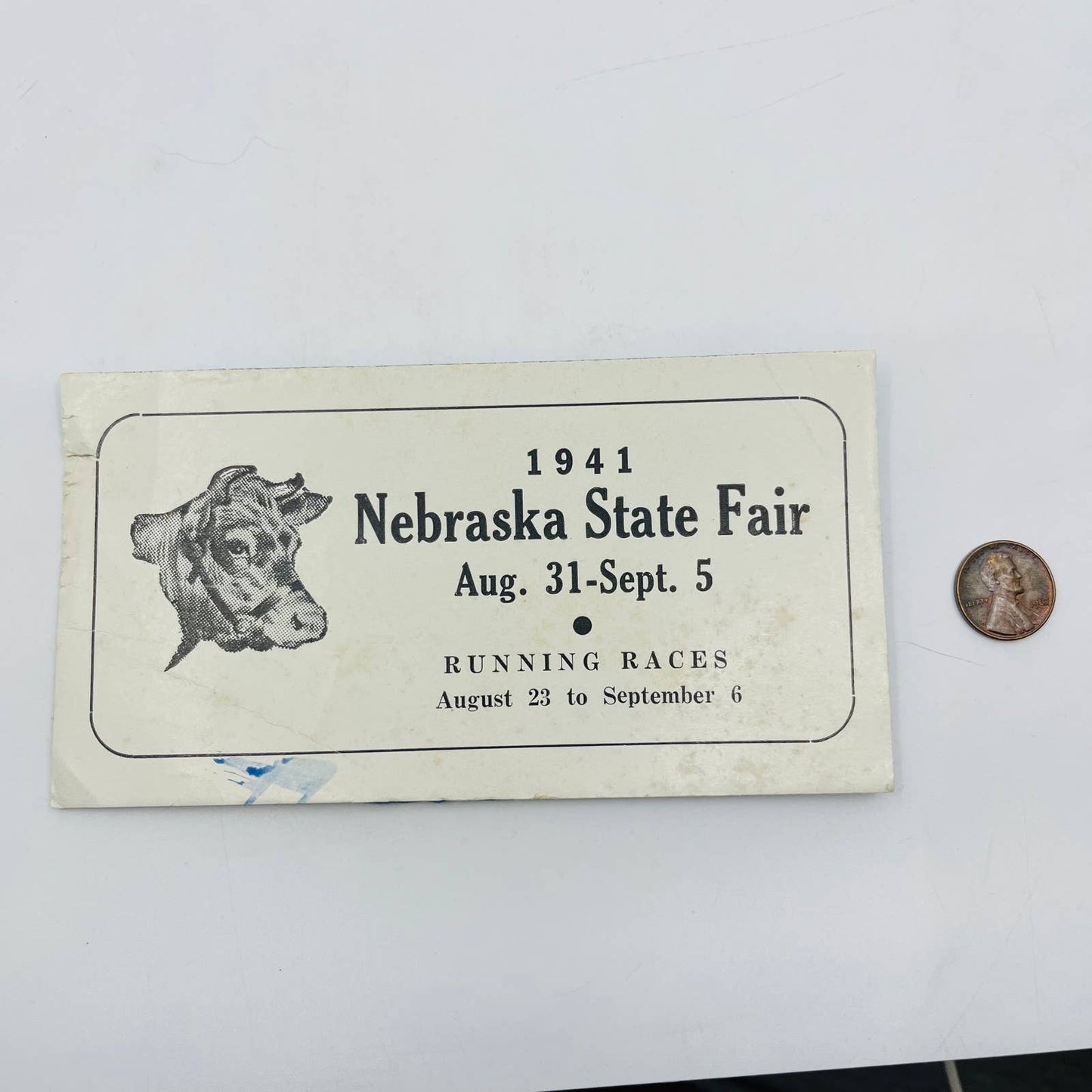 1941 Blotter Card Nebraska State Fair Running Races Cow Picture SA7