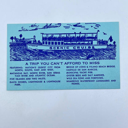 1950s St. Augustine FL Ad Card -Victory II Scenic Cruise Francis E. Usina AB2