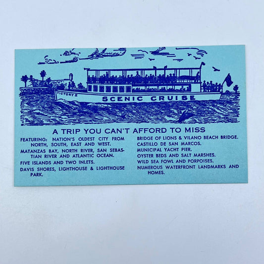 1950s St. Augustine FL Ad Card -Victory II Scenic Cruise Francis E. Usina AB2