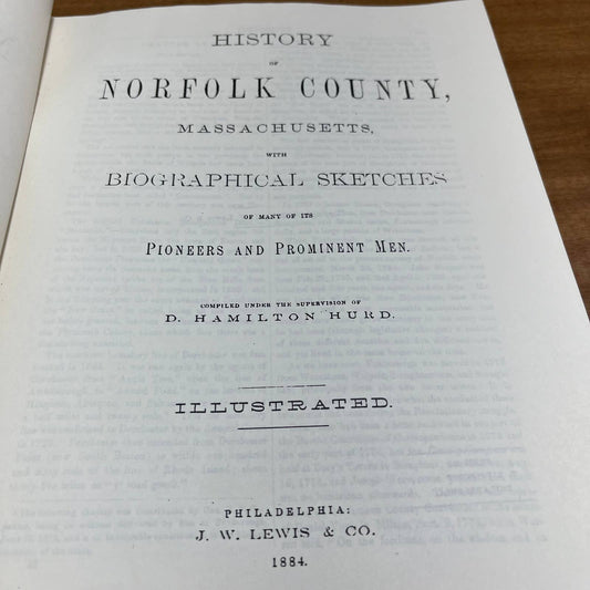 1884 History of Norfolk County Massachusetts Foxboro Book JW Lewis & Co NE1