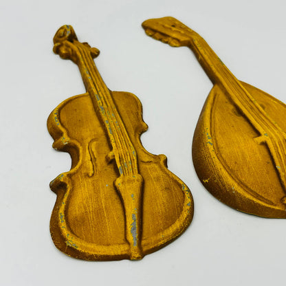 VTG Orange Cast Aluminum VIOLIN MANDOLIN Metal Kitchen Decor Wall Hanging 9” TB7