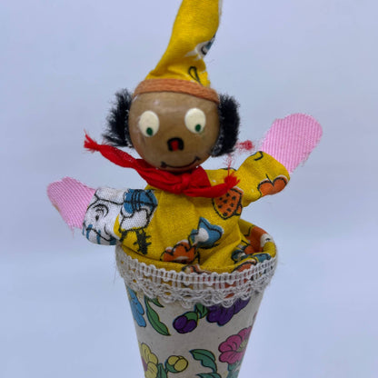 Vintage Wood Cone Puppet Yellow Pop Up Peek A Boo Handmade TH6