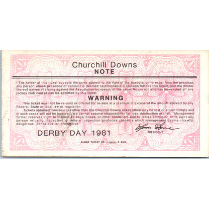 1981 Kentucky Derby Ticket Churchill Downs Third Floor Clubhouse SE4