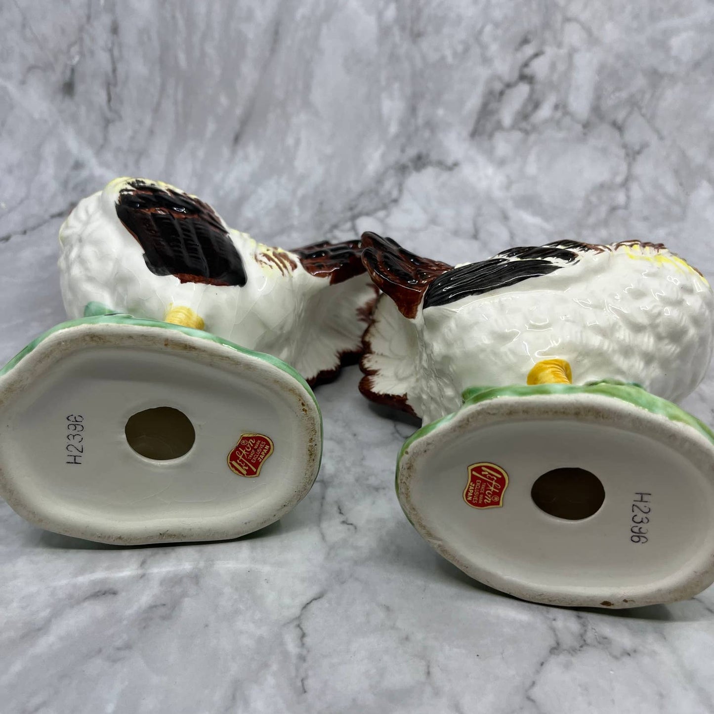 Vintage MCM Lefton Rooster and Hen Hand Painted Porcelain Figurines 7 & 9” TJ3