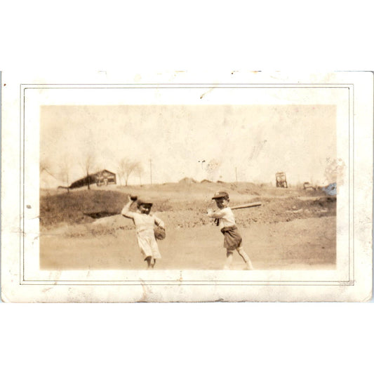 c1930 Original Photograph Little Boys Playing Baseball 3x5 AD8-P16