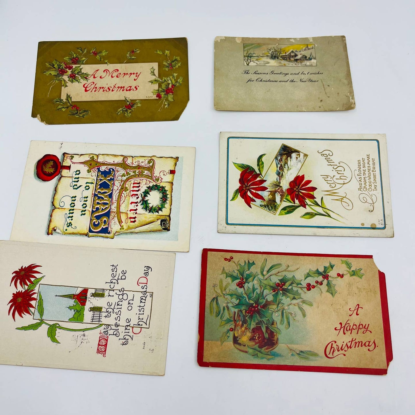 Antique 1900-30 Huge 22pc Christmas Post Card Lot Embossed Gilt Dresden TD1-4