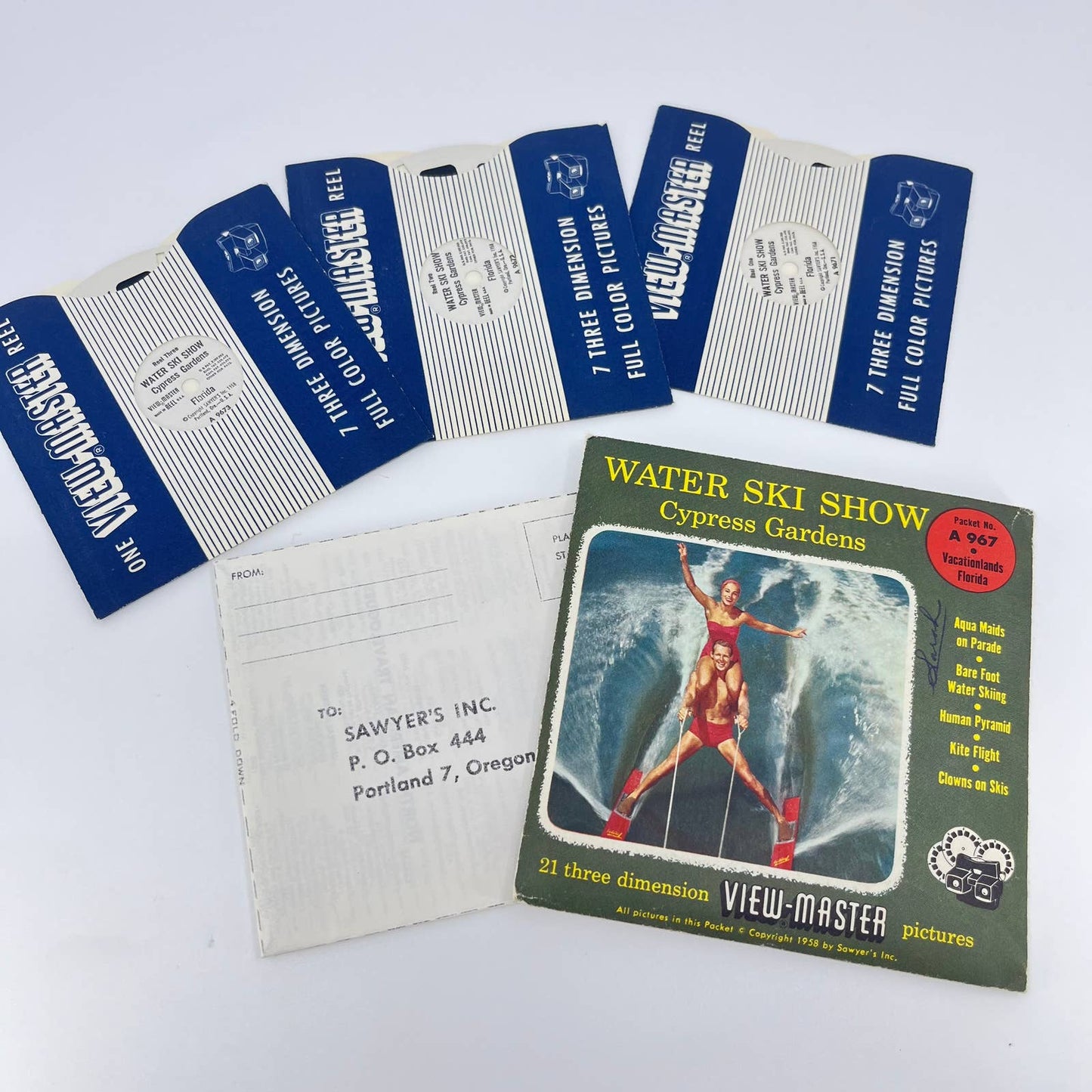 1958 Vacationland Series A 967 Cypress Gardens View Master Reels w/ Sleeve SD2