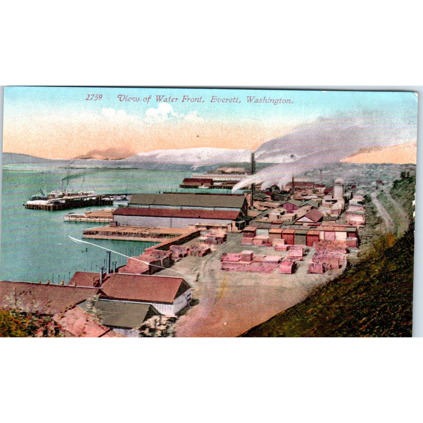 Vintage Postcard View of Water Front Everett Washington TD9-W2-2