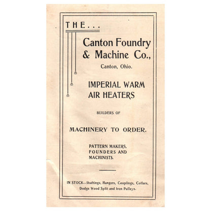 Antique Leaflet - The Canton Foundry Machine Co Imperial Warm Air Heaters OH AD8