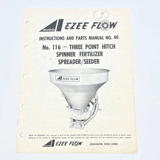 Original 1975 New Idea Avco EZEE FLOW Instructions Parts Manual 116 TB9