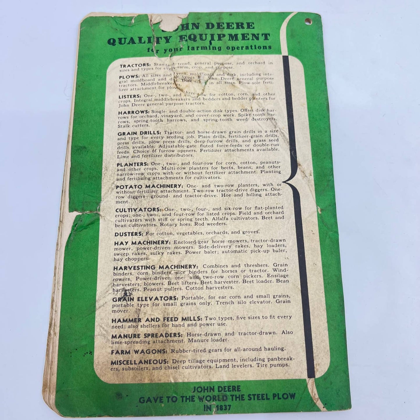 Original 1940s John Deere No. 66A Tractor Plow Operator's Manual TC6