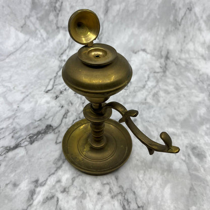 Antique Solid Brass Whale Oil Chamber Lamp 7” TJ4