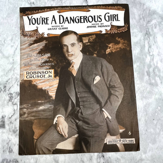 You're a Dangerous Girl Robinson Crusoe Jr Al Jolson 1916 Sheet Music TK2-SM2