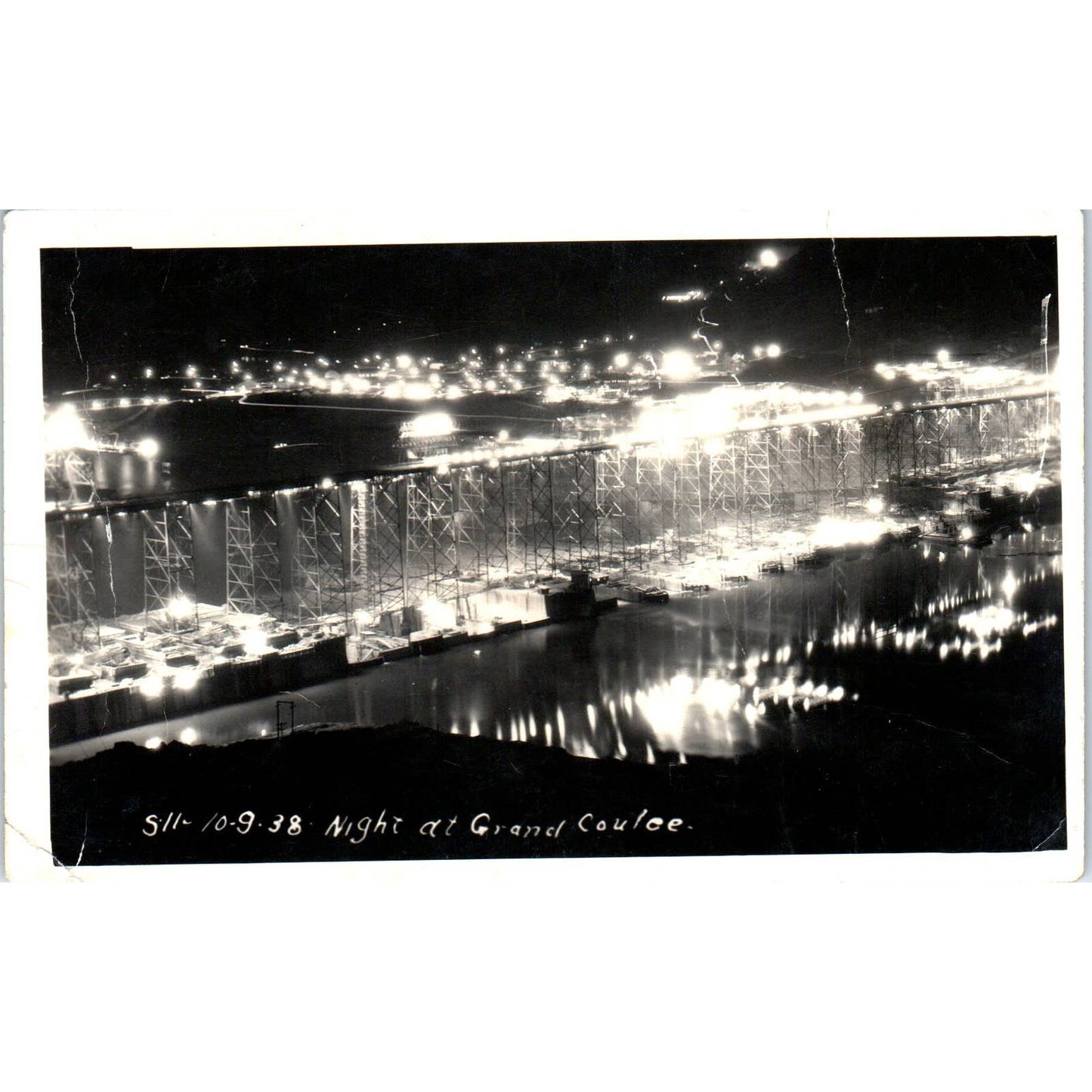Vintage Postcard Night At Grand Coulee Dam Washington TD9-W2-2