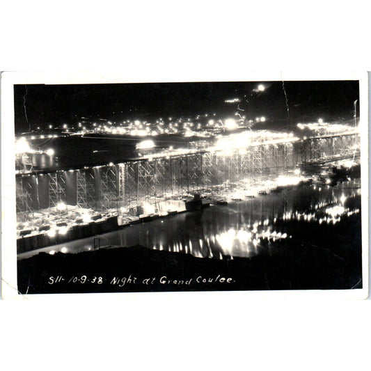 Vintage Postcard Night At Grand Coulee Dam Washington TD9-W2-2
