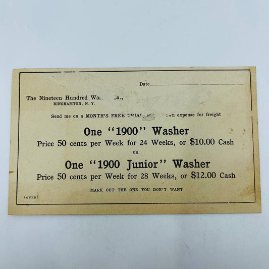 Antique c1900 Advertising Calling Card 1900 Washer Company Binghamton NY EA1