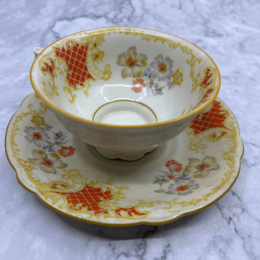 1950s Seltmann Weiden Germany China Tea Cup and Saucer Orange Floral TD6