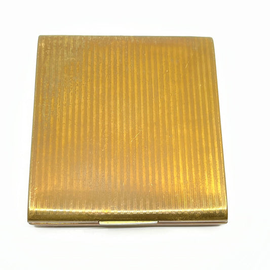 1950s Stratton England GOLD TONE Pinstripe Black Enamel Powder Compact TF5