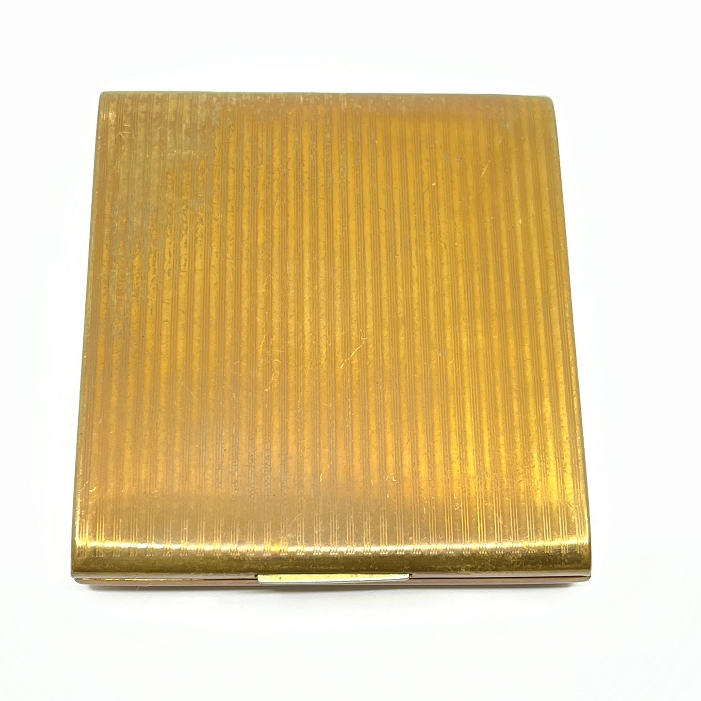 1950s Stratton England GOLD TONE Pinstripe Black Enamel Powder Compact SC8