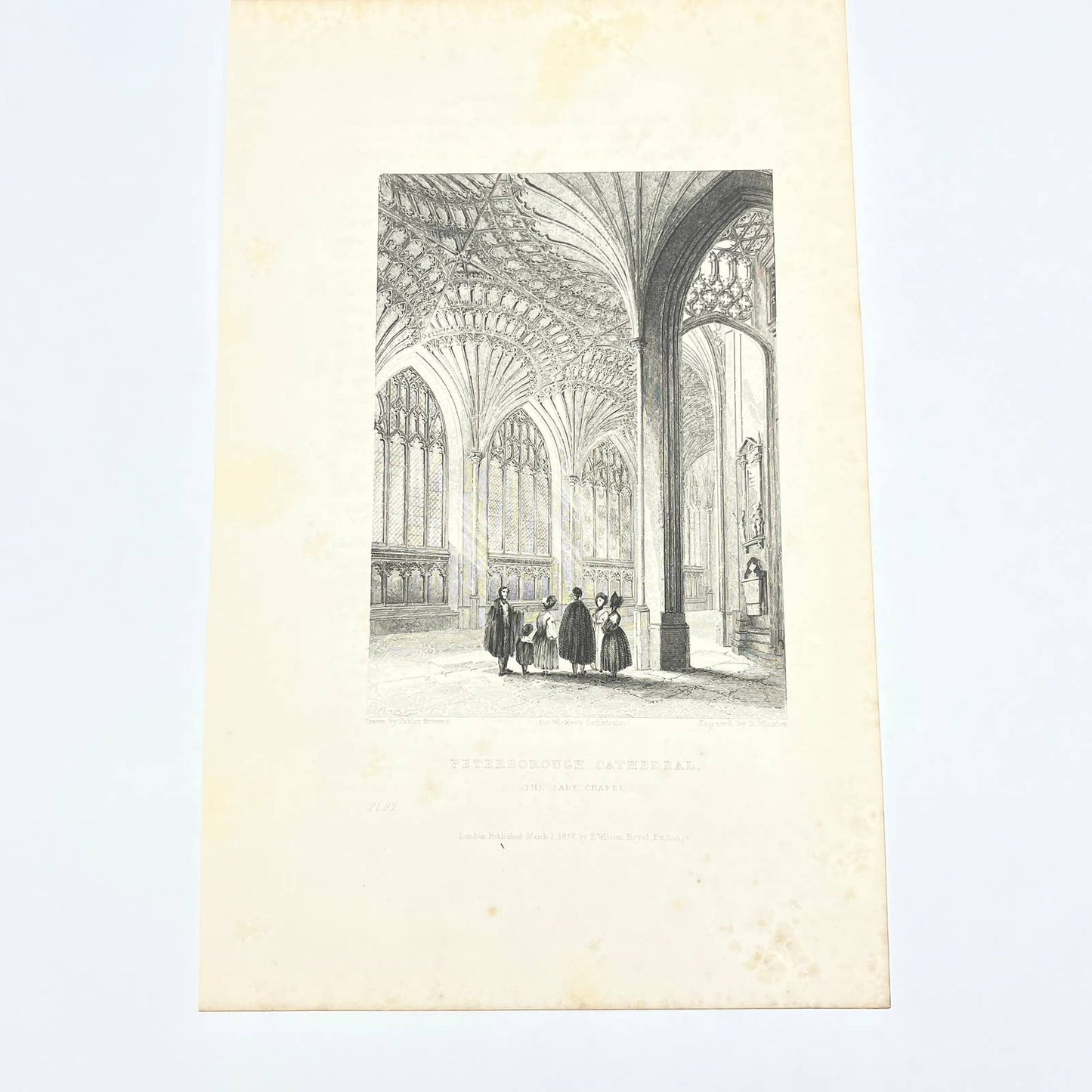 1836 Original Art Engraving Peterborough Cathedral View of the Lady Chapel AC4