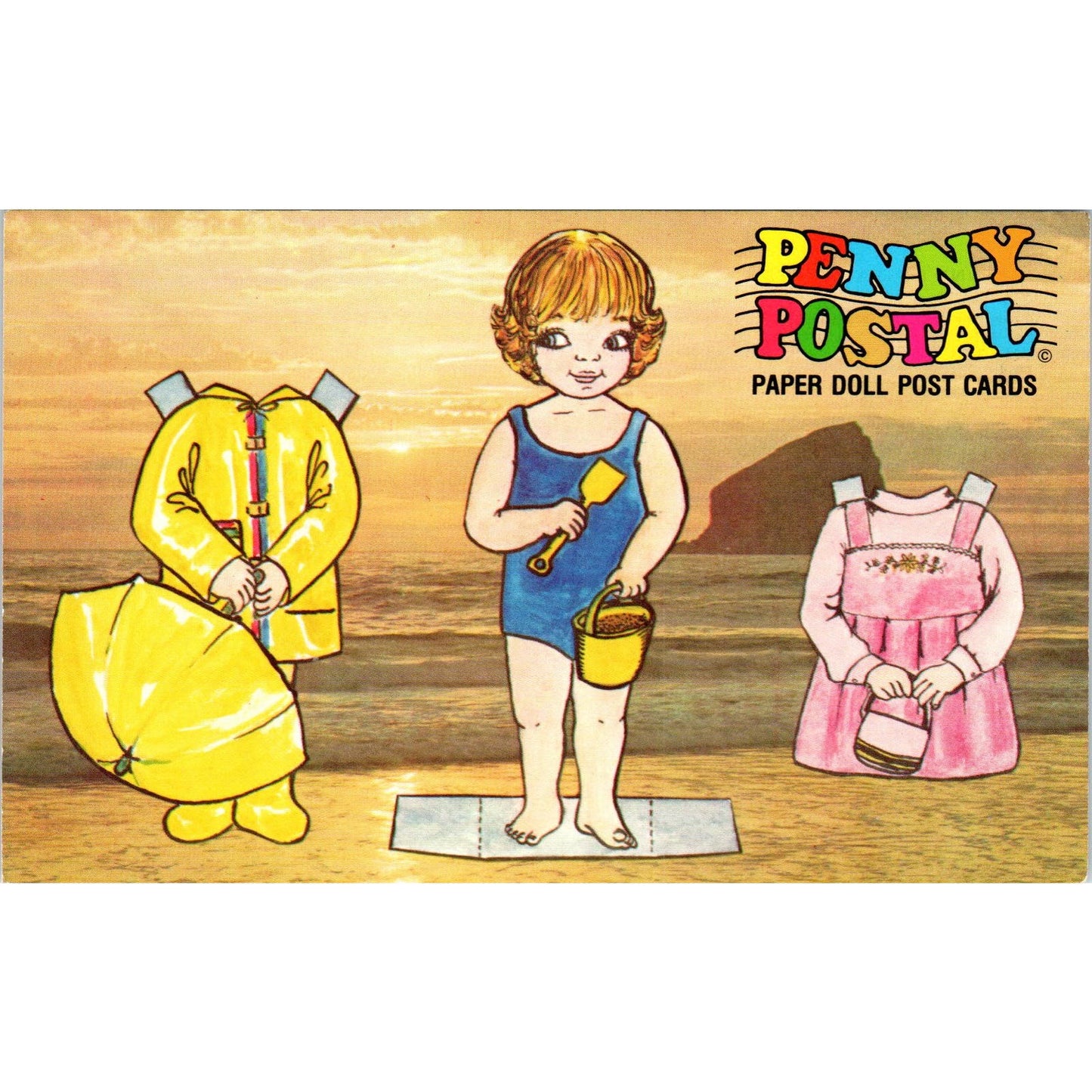 Penny Postal Visits the Ocean Paperdolls - Susan Cockrell Original Postcard PB10