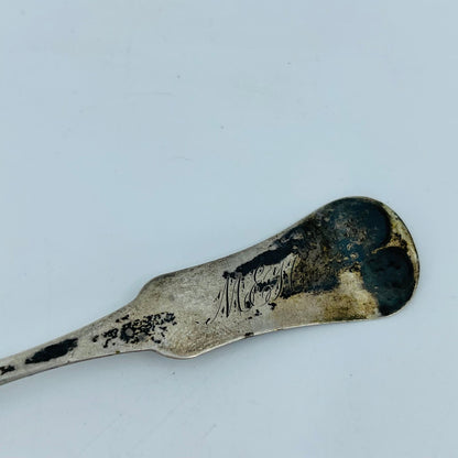 1840s E&D Kinsey Fiddle Coin Silver Spoon 5 1/4" Monogram M.E.H. SB7