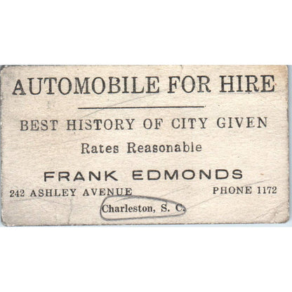 Automobile for Hire Frank Edmonds Charleston SC Business Card TJ9-PG7
