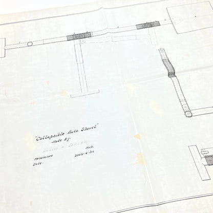 Antique Blueprints Diagram Collapsible Auto Shovel Bolin & Jansen Menominee FL3
