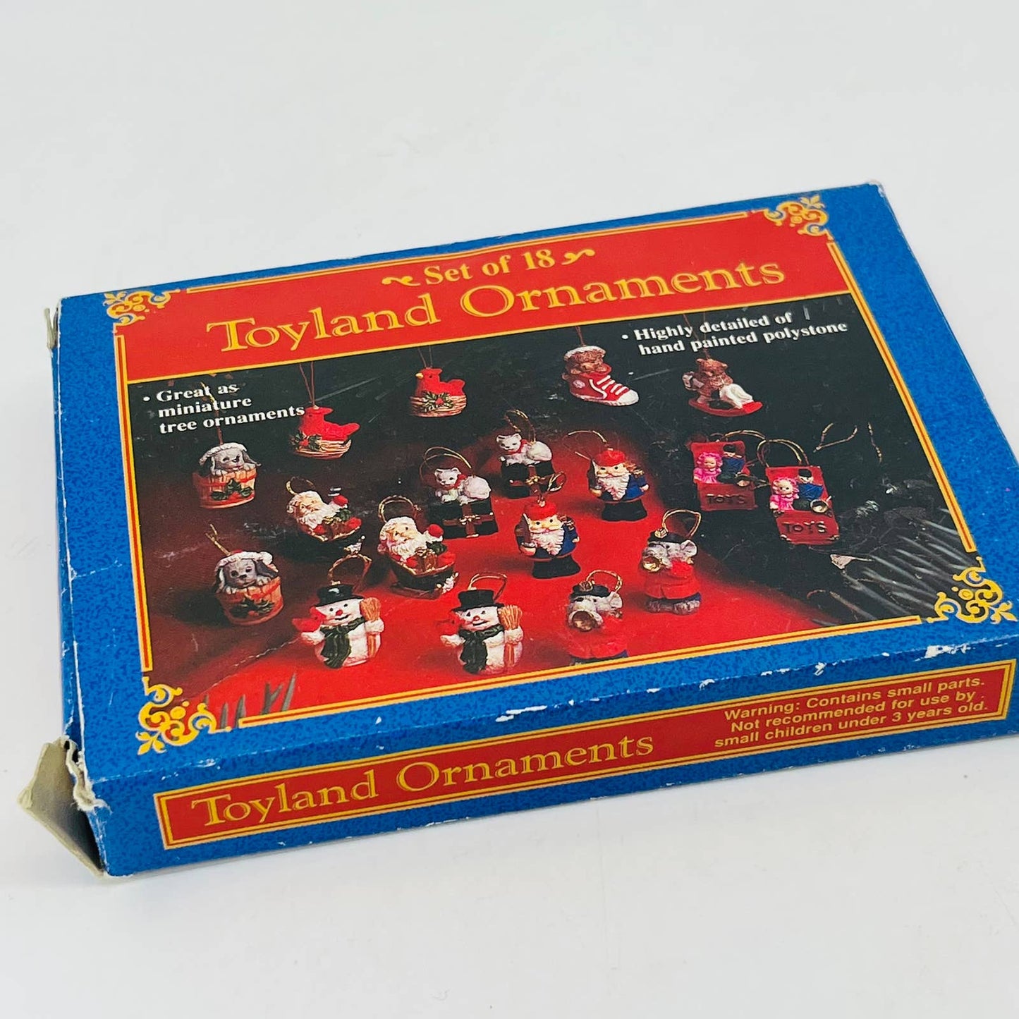 Toyland Christmas Ornaments Set Of 18 Hand Painted Mini 1" Ornaments in Box TD2