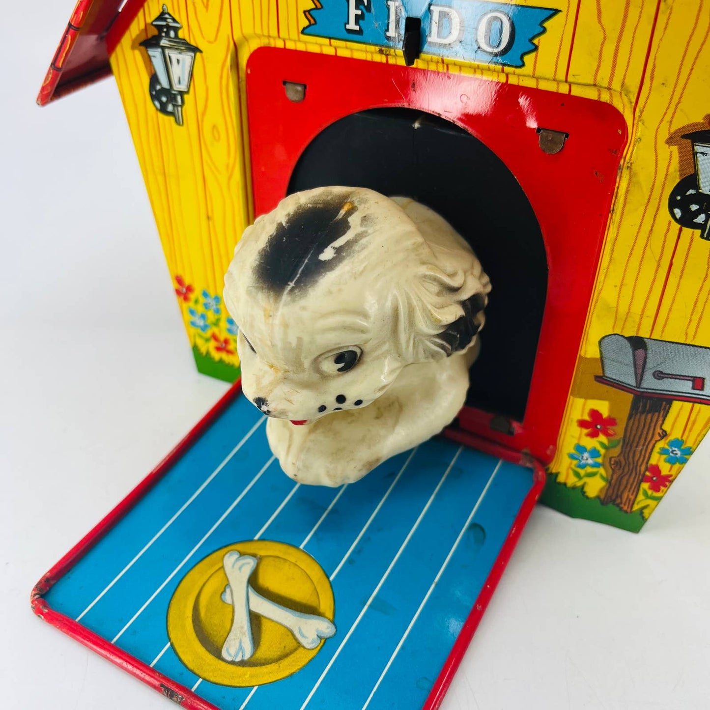 Fido’s Musical Dog House Vintage Tin Litho Wind Up Toy Ohio Art WORKS Swiss TC4
