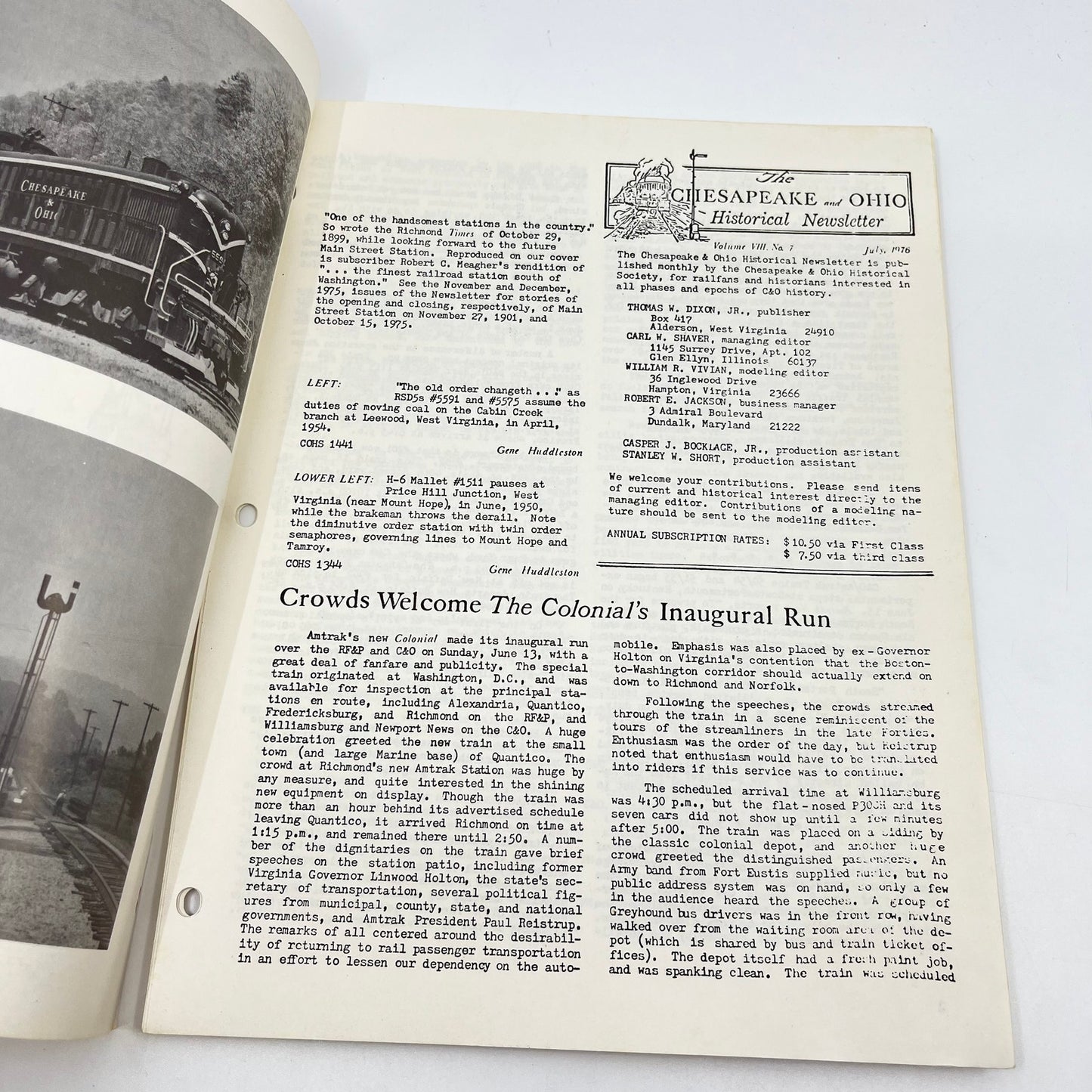1976 July Chesapeake and Ohio Historical Newsletter C&O RR Thomas Dixon WV M1-2