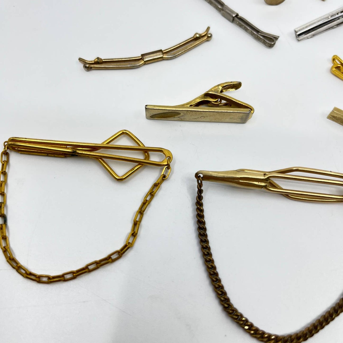 Vintage MCM Gold and Silver Tone Tie Bar Chain Clip Tack LOT OF 10 SD4