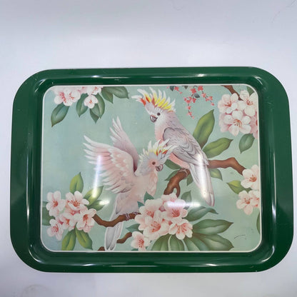 1950's Set of 4 MCM Cockatiel Tropical Toleware Tin Litho Trays 17.5 x 13” TH9-3P